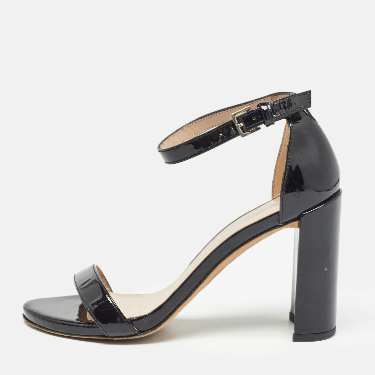 Stuart Weitzman Size 39.5 Black Patent Leather Ankle Strap Sandals