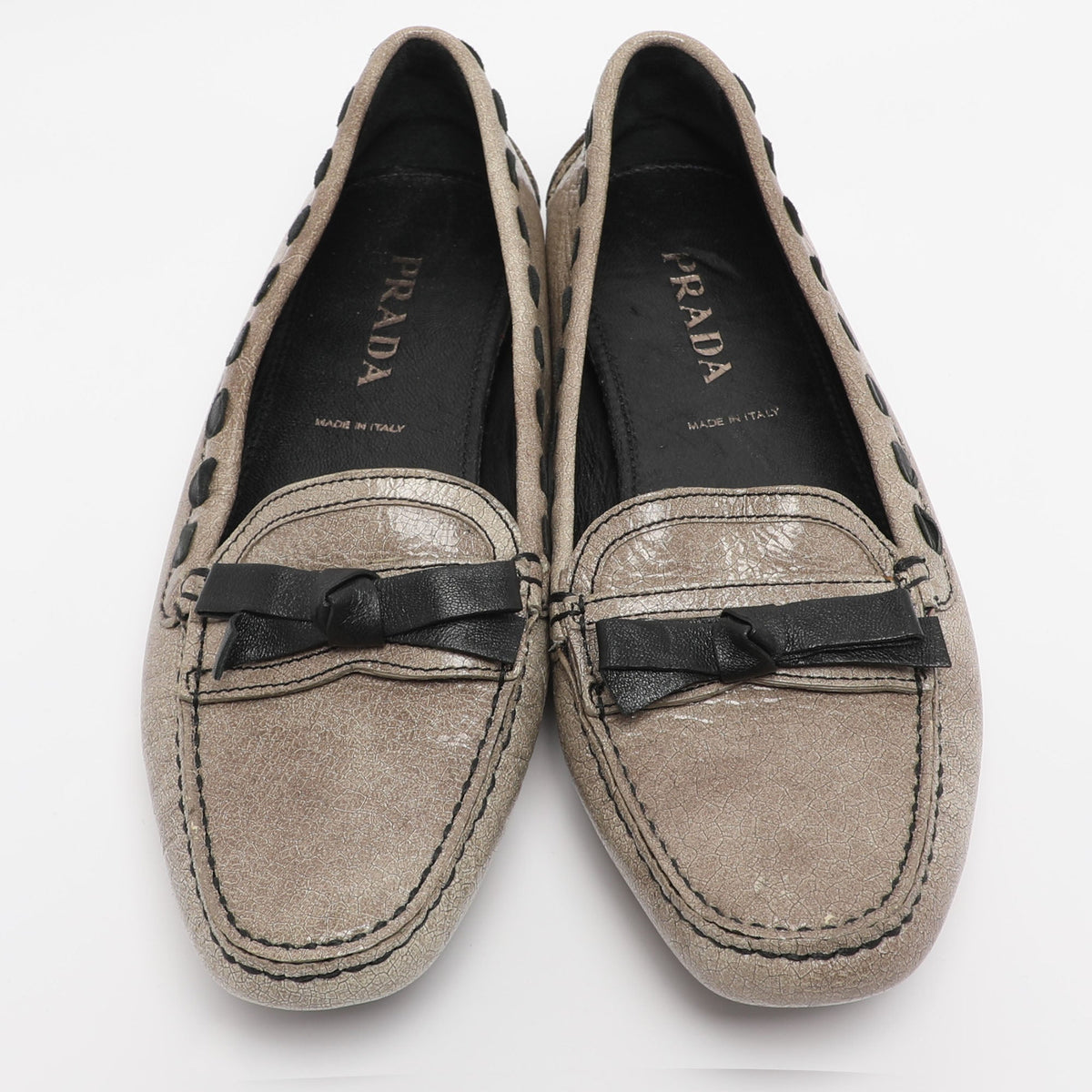 Prada Beige Leather Bow Loafers Size 36.5