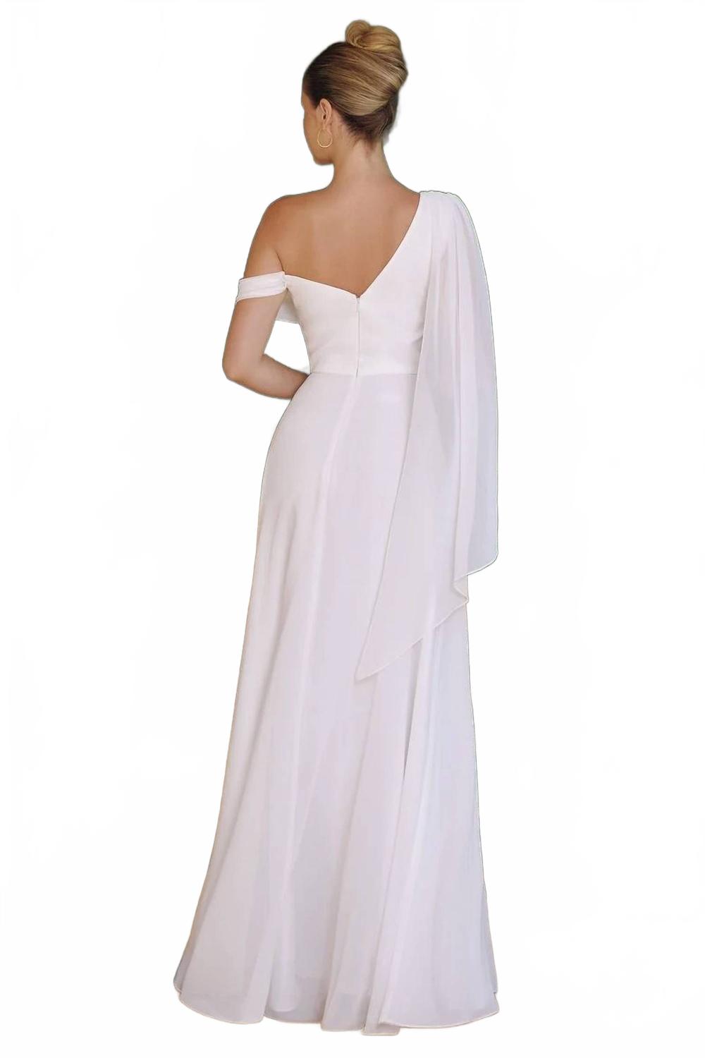 Amoris One Shoulder Draped Cape Bridal Gown In Off White