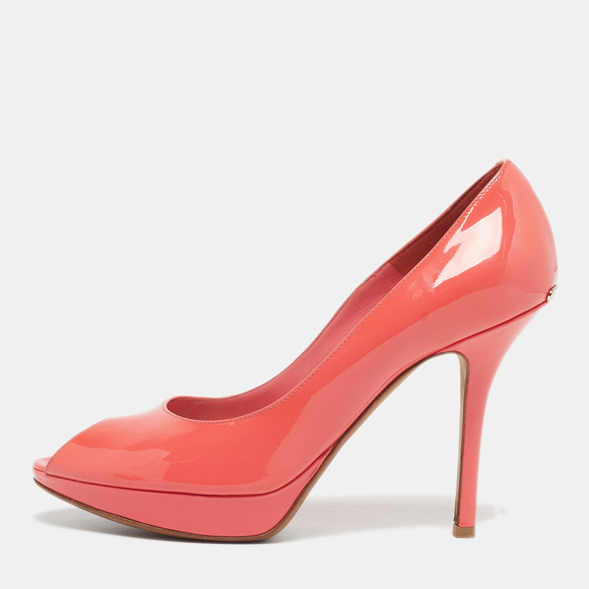 Dior Miss Dior Size 38.5 Red Patent Leather Peep Toe Pumps