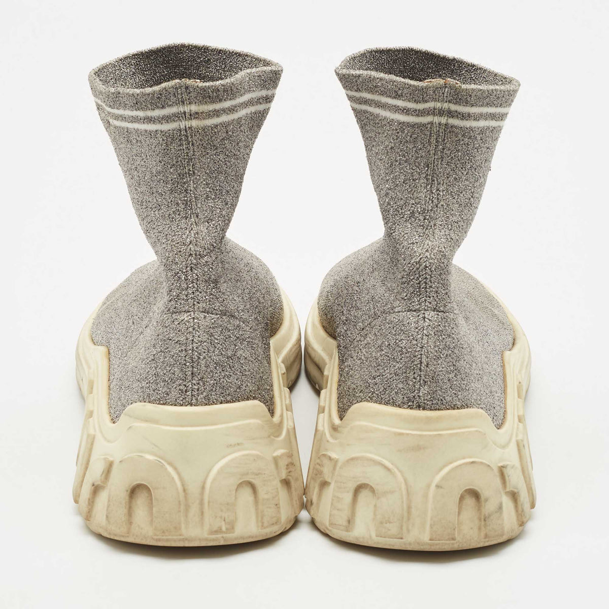 Miu Miu Silver Knit Lurex Fabric Sock Sneakers Size 38
