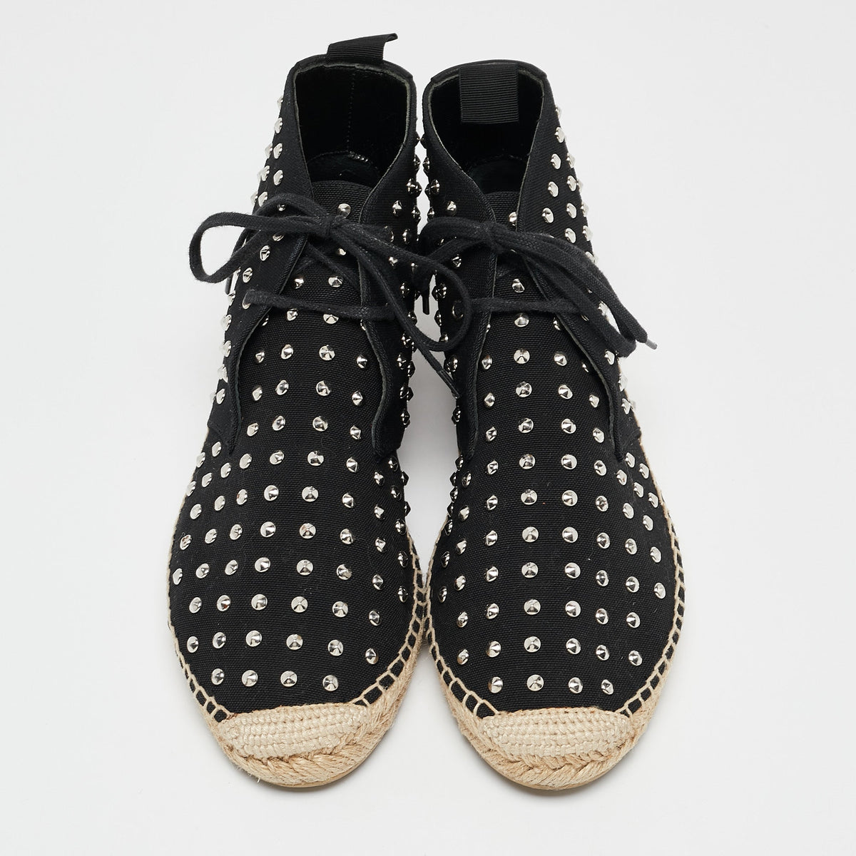 Saint Laurent Black Canvas Stud Embellished High Top Sneakers Size 36