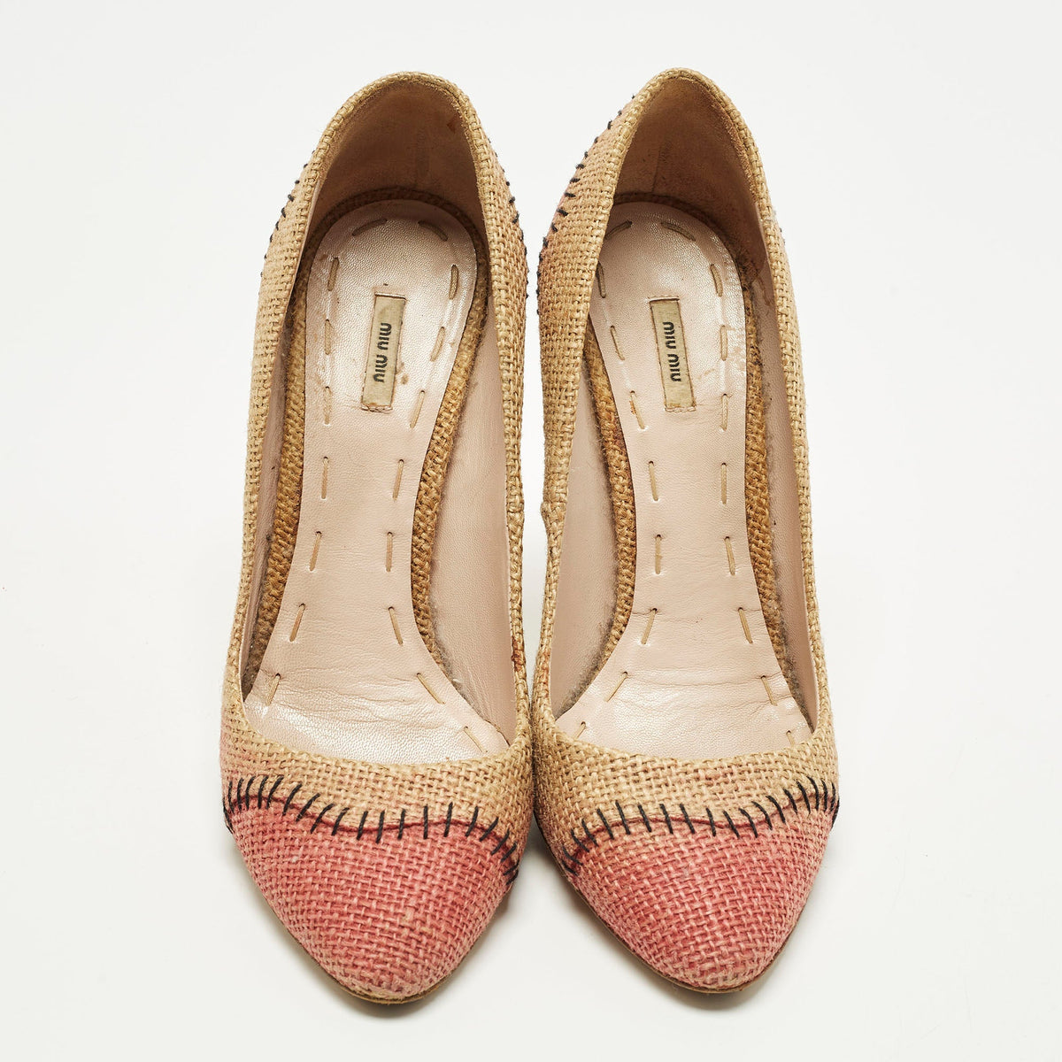 Miu Miu Size 37 Brown Raffia Pumps