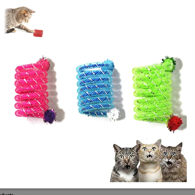 Interactive Colorful Spring Cat Toy - Bite-Resistant Elastic Wool Ball Teaser for Cats - Random Color