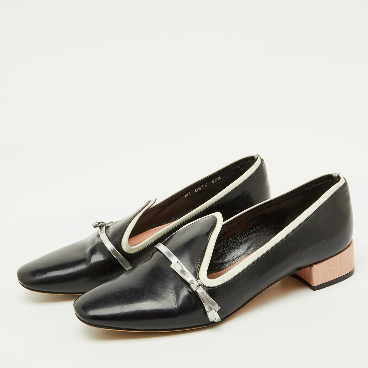 Dior Black/Silver Leather Bow Detail Slip On Loafers Size 35.5