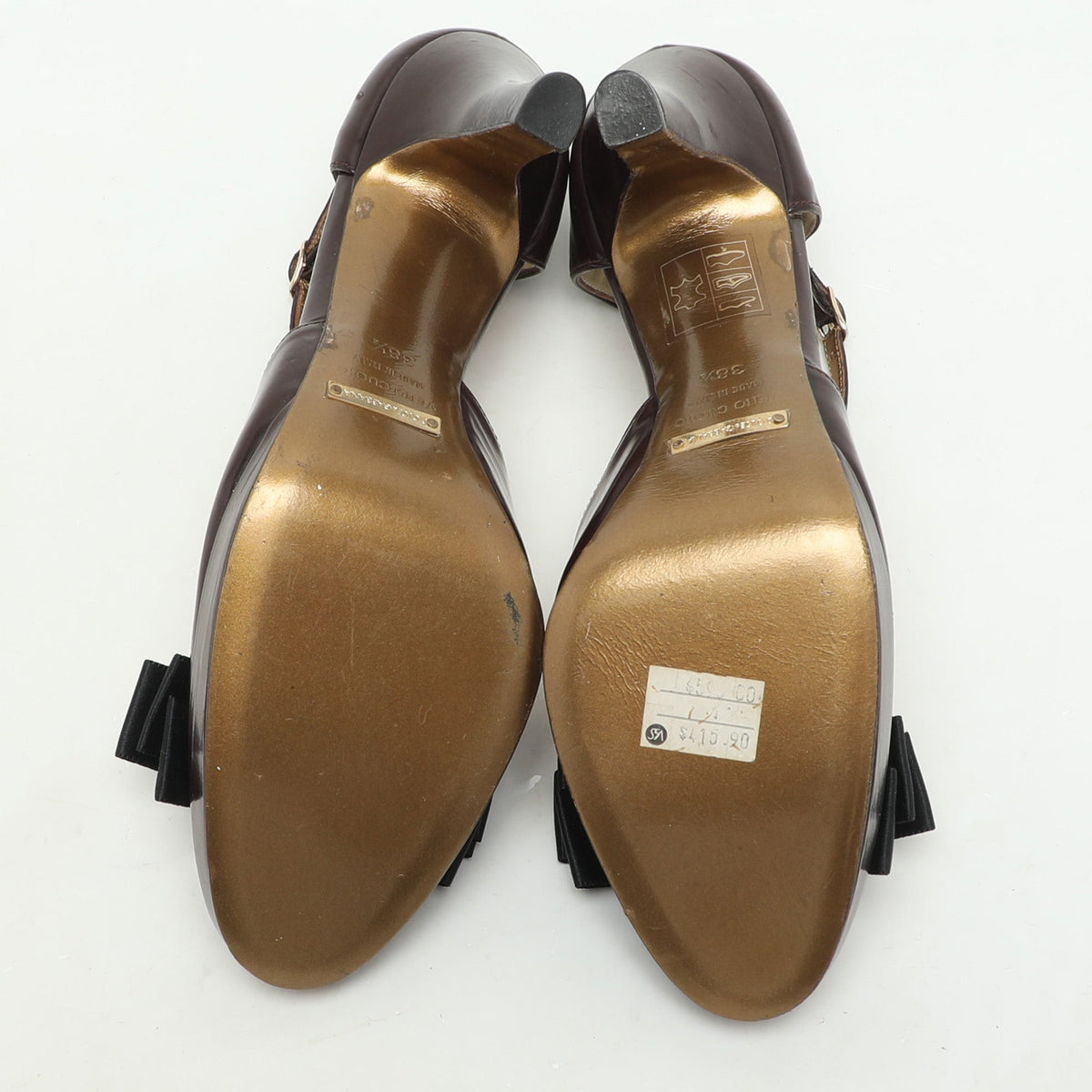 Dolce & Gabbana Burgundy/Black Leather Bow D'orsay Ankle Strap Pumps Size 38.5