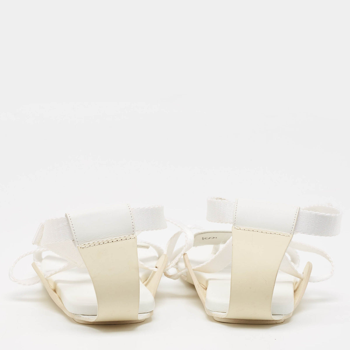 Hermes White Leather and Fabric Strappy Flat Sandals Size 38.5