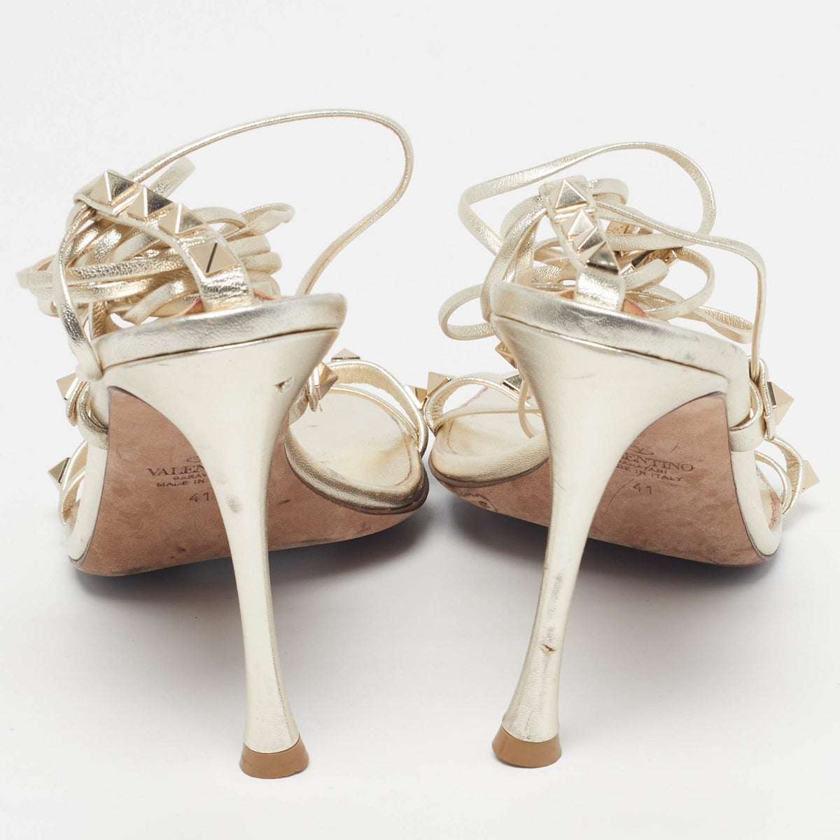 Valentino Rockstud Size 41 Gold Leather Ankle Tie Sandals