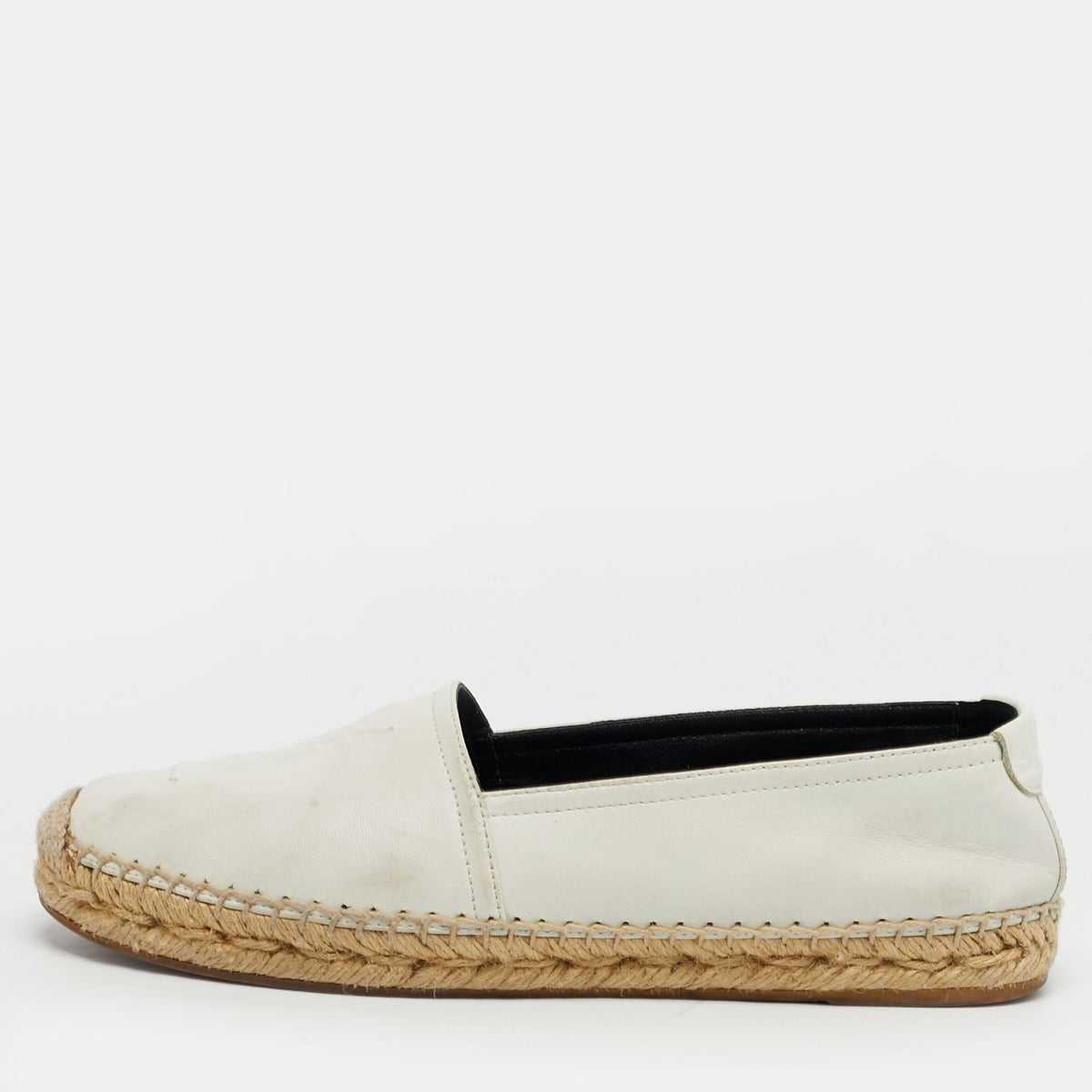 Saint Laurent Cassandre Size 37 White Leather Espadrille Flats