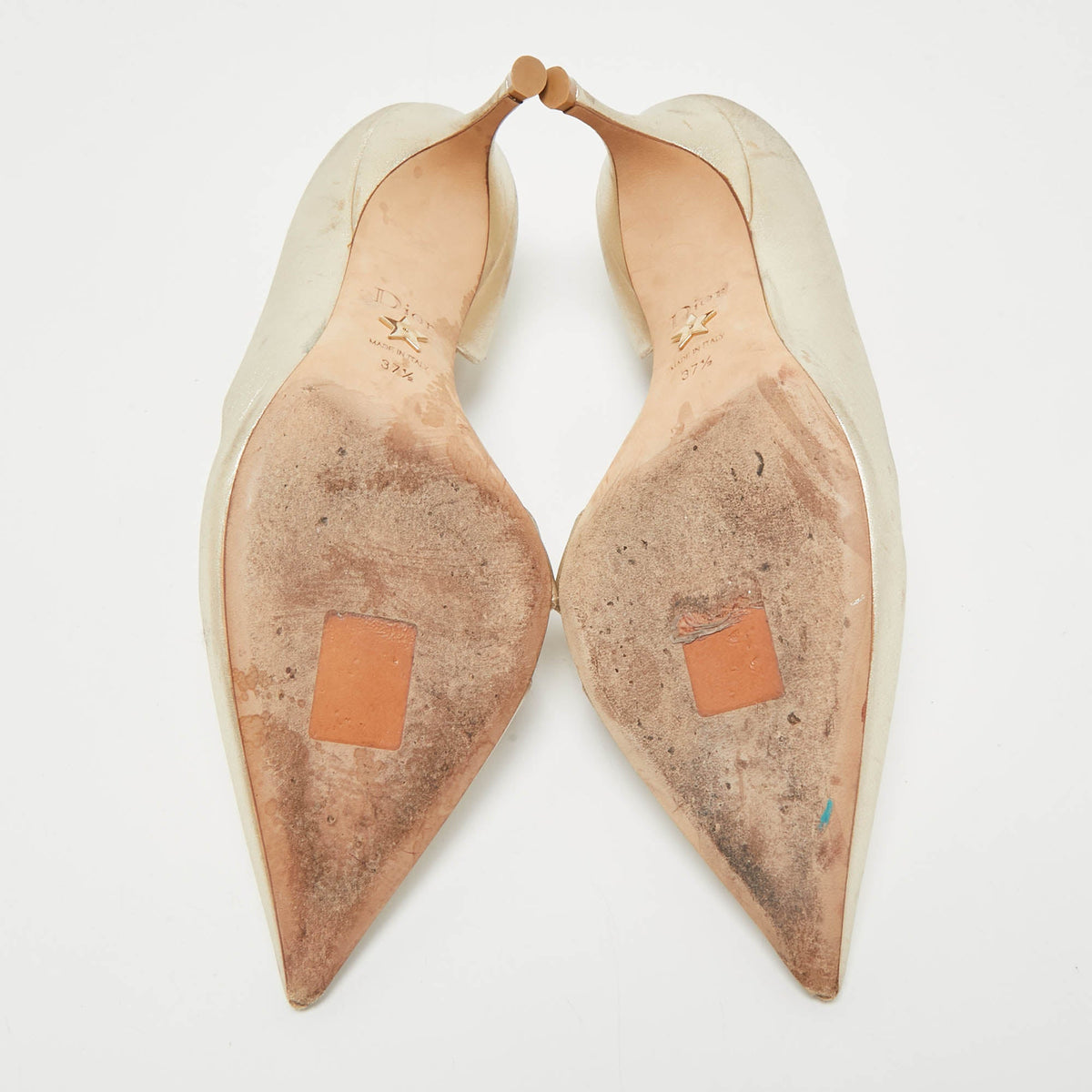 Dior Gold Leather D'orsay Pointed Toe Pumps Size 37.5