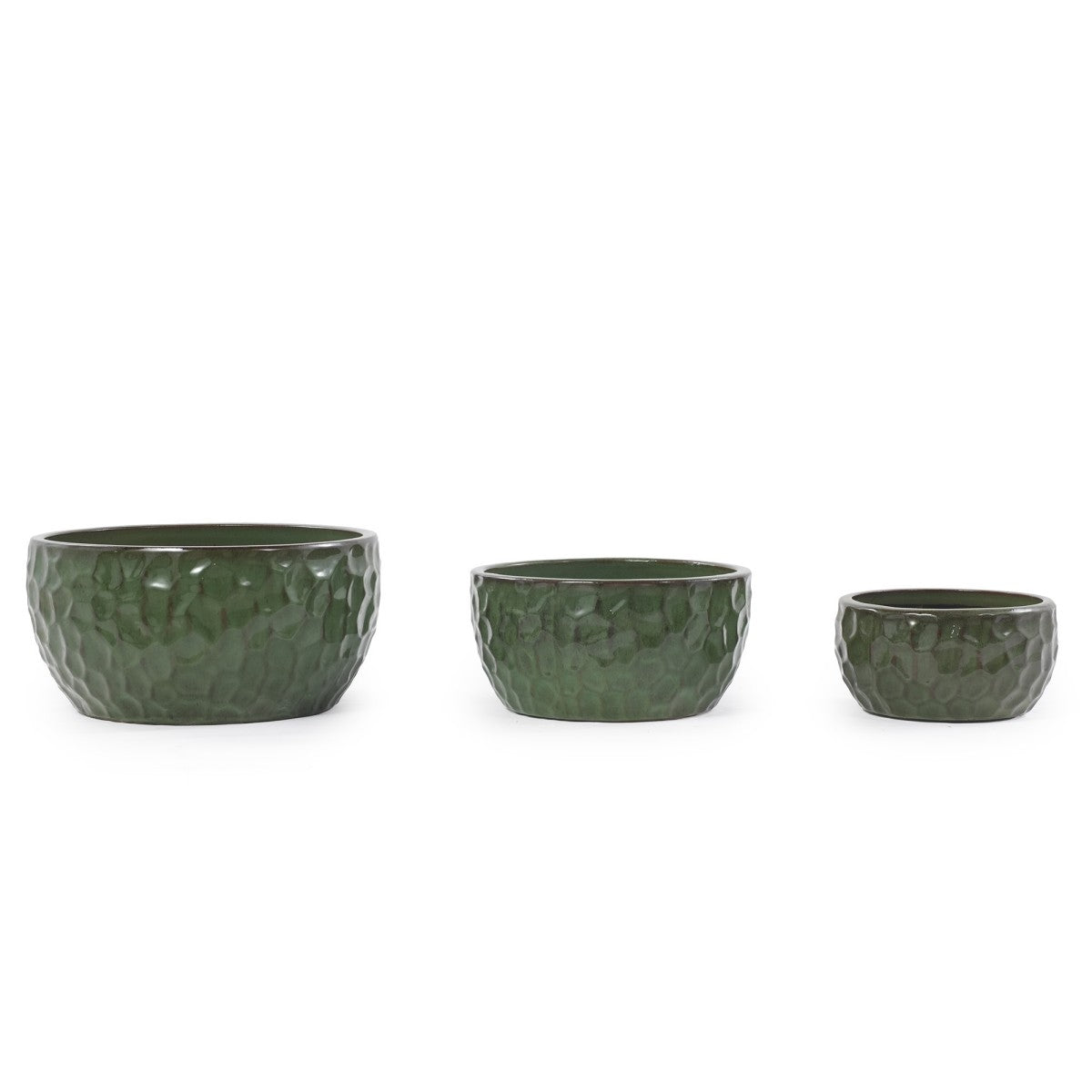 Set of 3 Handmade Cobalt-Blue Hammered Ceramic Planters with Breathable Clay