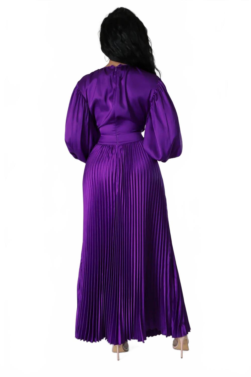 Endless Romance Satin Pleated Maxi Dress In Violet