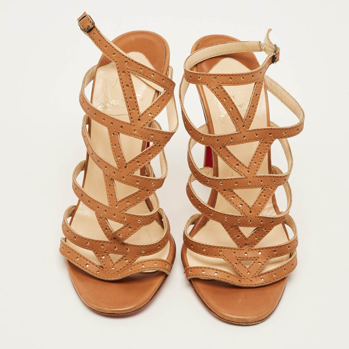 Christian Louboutin Size 36.5 Brown Leather  Ankle Strap Sandals