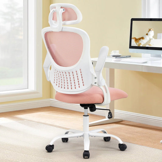 Mesh Ergonomic Office Chair with Adjustable Headrest and Flip-Up Arms, Featuring Comfortable Lumbar Support for Home Office Use