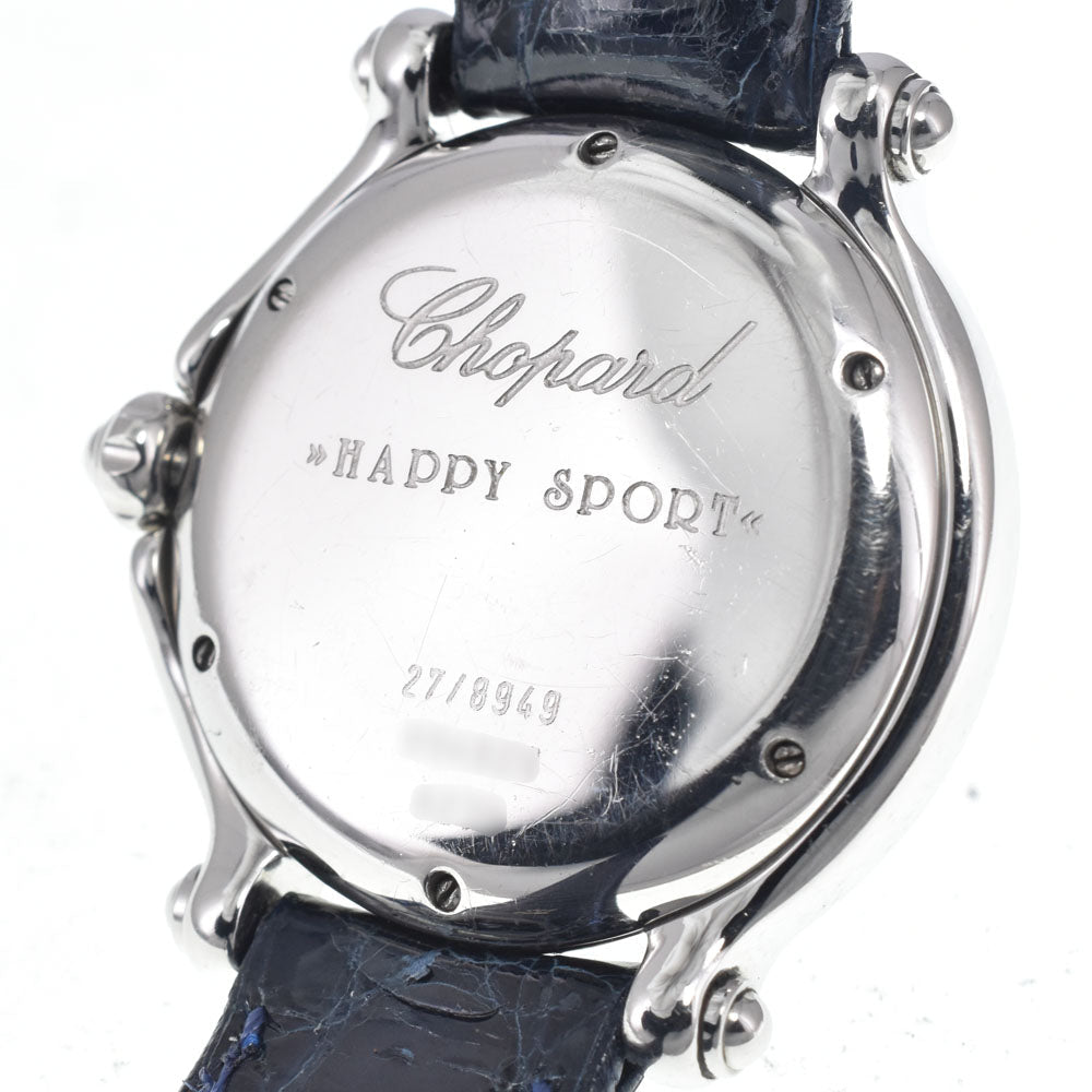Chopard Happy Sport Snowflake Round Quartz Stainless Steel And Alligator With Diamond Bezel And Floating Diamonds Watch (Pre-Owned)