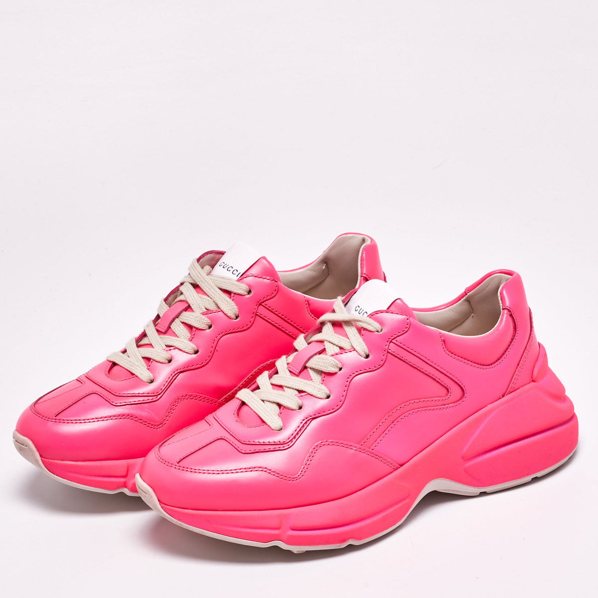 Gucci Rhyton Size 36 Neon Pink Leather Low Top Sneakers