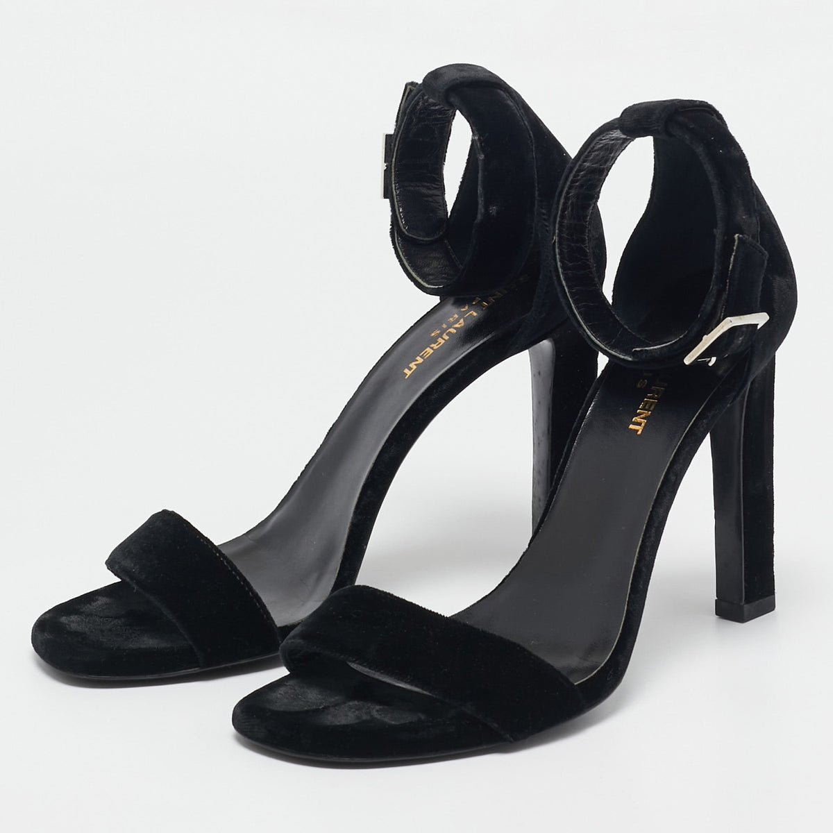 Saint Laurent Paris Grace Size 38 Black Velvet Ankle Strap Sandals