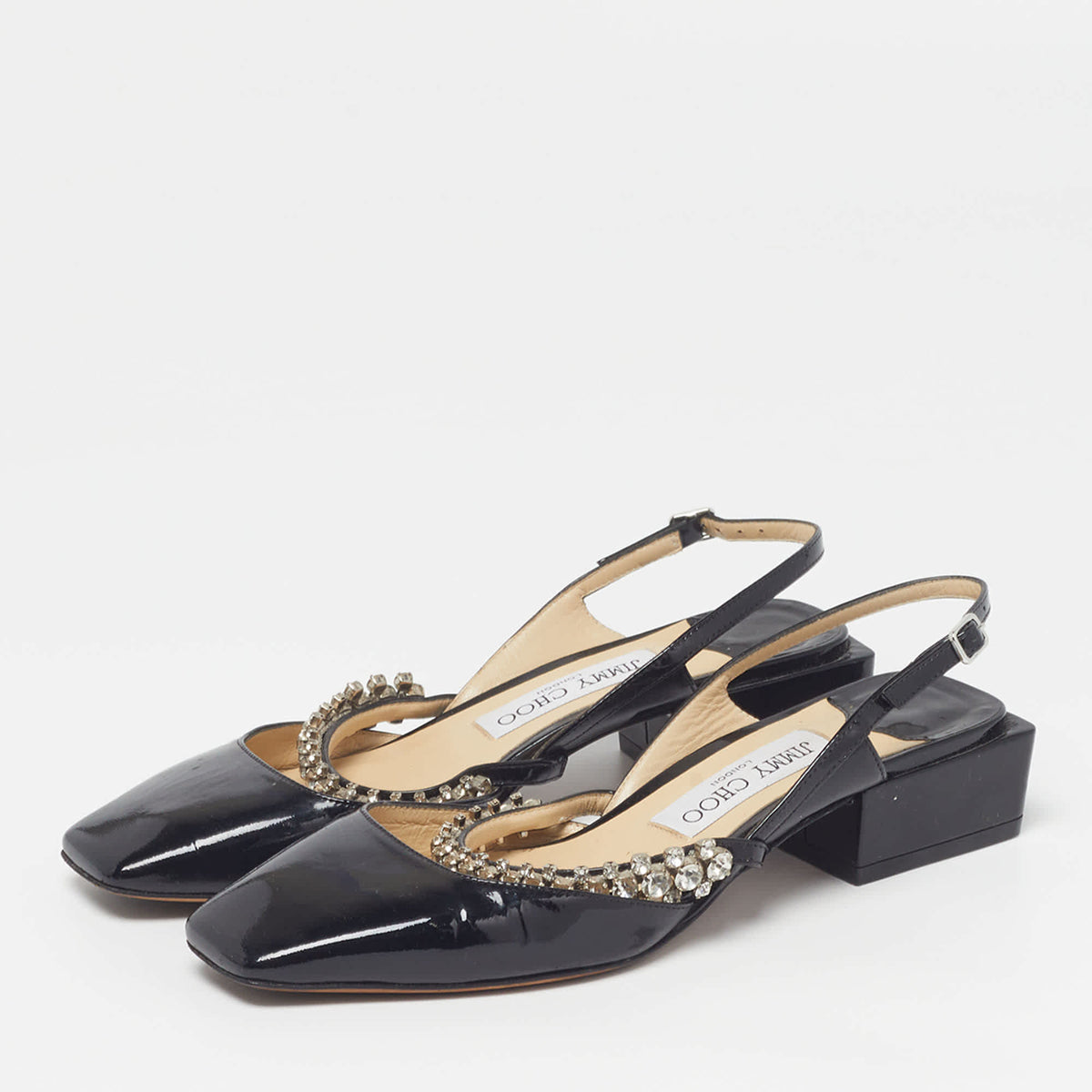 Jimmy Choo Size 36 Black Patent Leather Slingback Pumps
