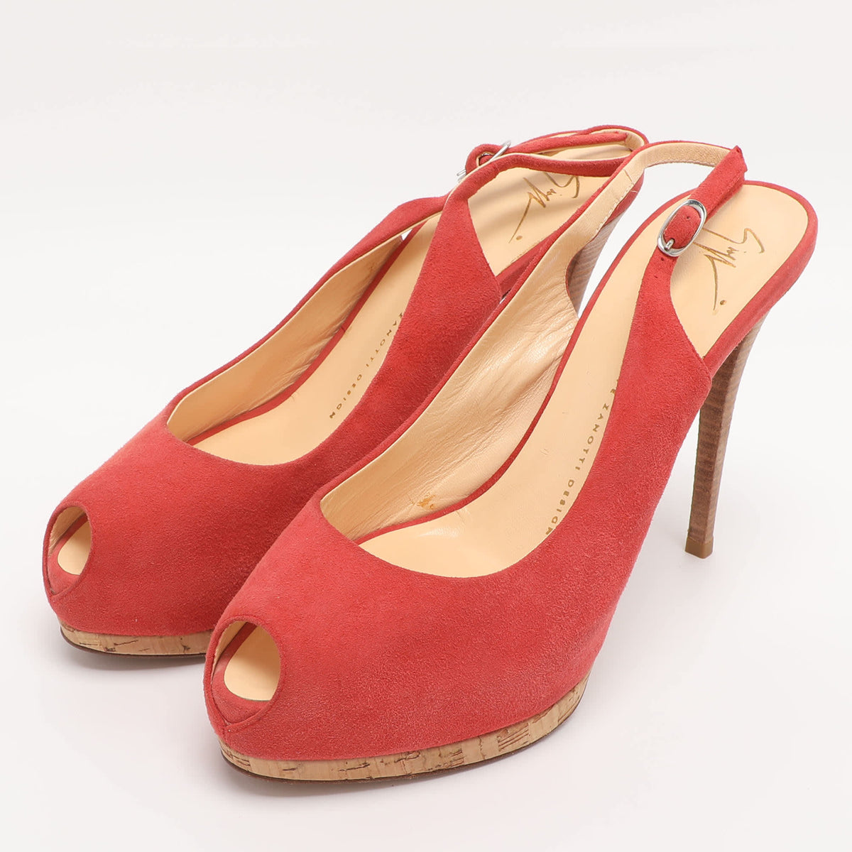 Giuseppe Zanotti Red Suede Slingback Platform Pumps Size 40