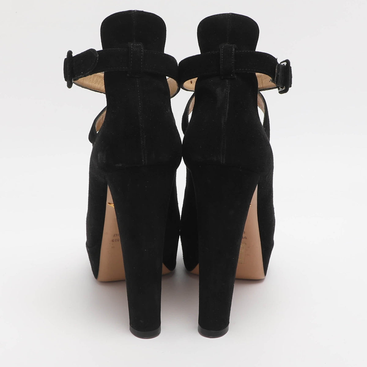 Charlotte Olympia Gladys Size 37 Black Suede Strappy Platform Sandals