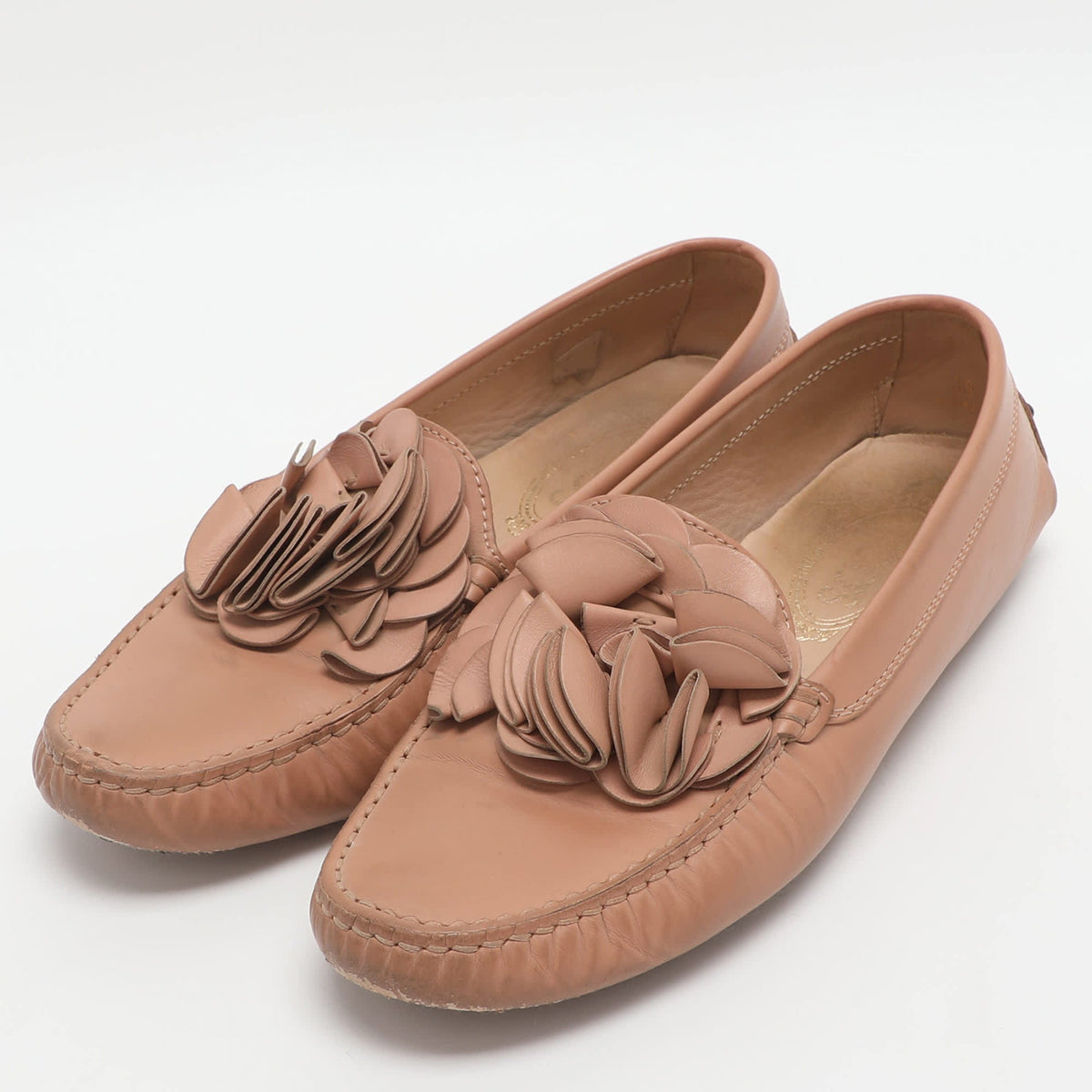 Tod's Gommini Floral Embellished Size 39 Pink Leather Loafers