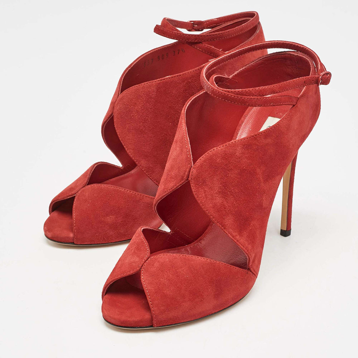 Casadei Red Suede Cut Out Ankle Strap Booties Size 37.5