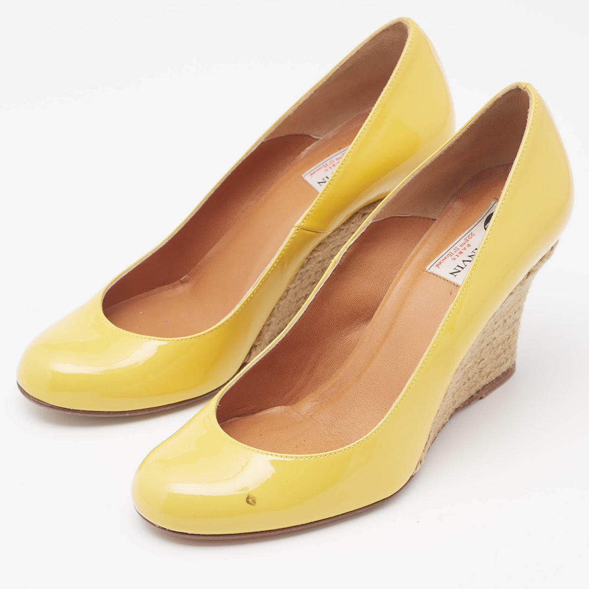 Lanvin Yellow Patent Leather Wedge Pumps Size 37