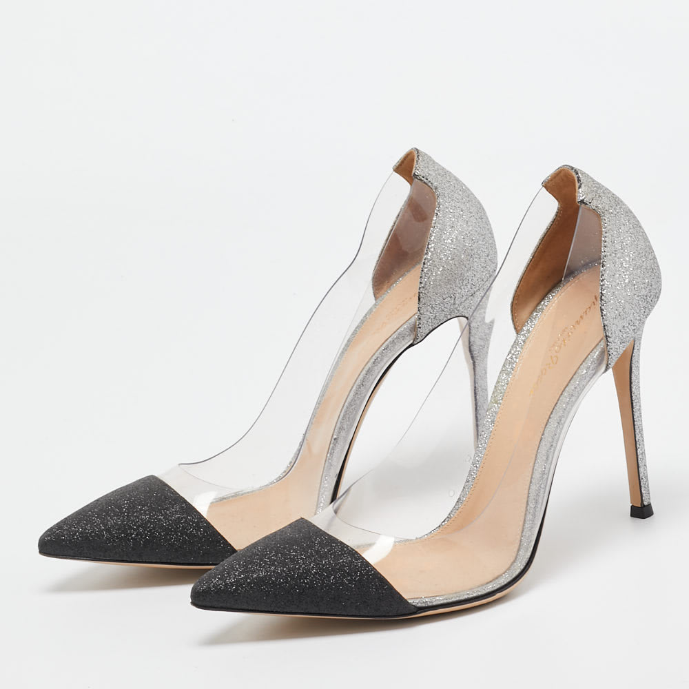Gianvito Rossi Black/Silver Glitter and PVC Plexi Pumps Size 39