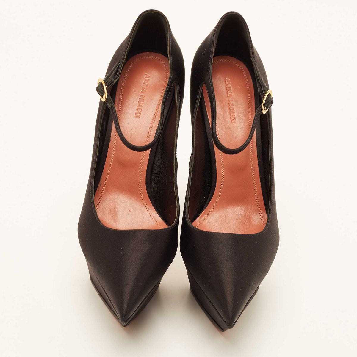 Amina Muaddi Black Satin Yigit Platform Pumps Size 41