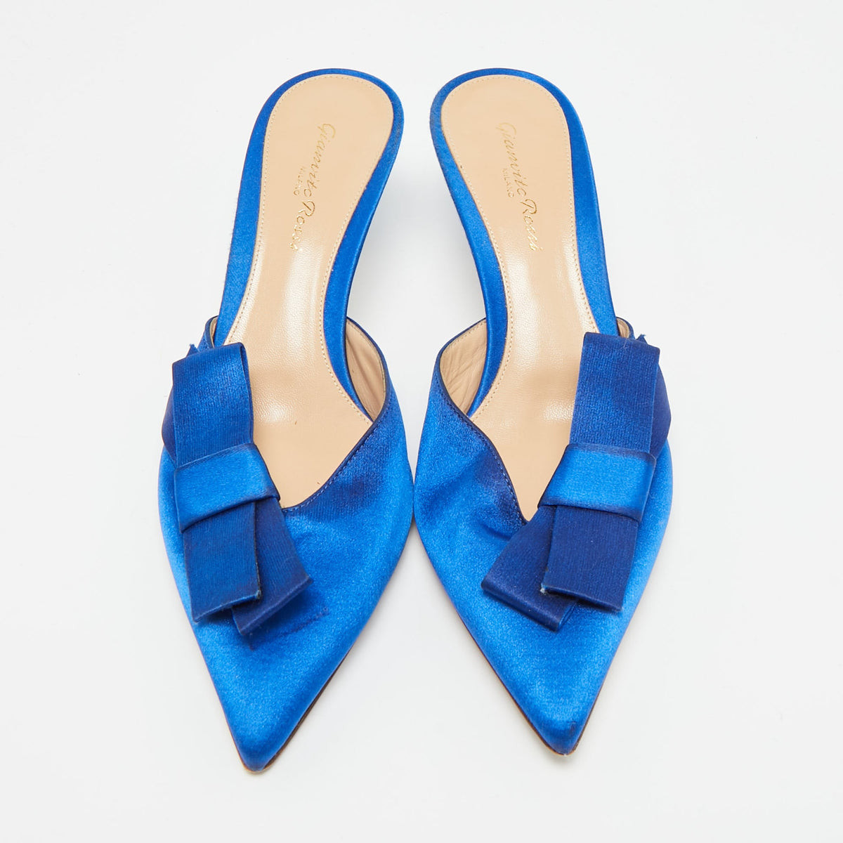 Gianvito Rossi Kyoto Bow Size 39 Blue Satin Mules