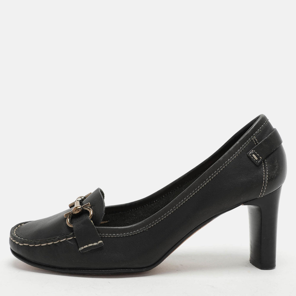 Salvatore Ferragamo Black Leather Gancini Loafer Pumps Size 38.5