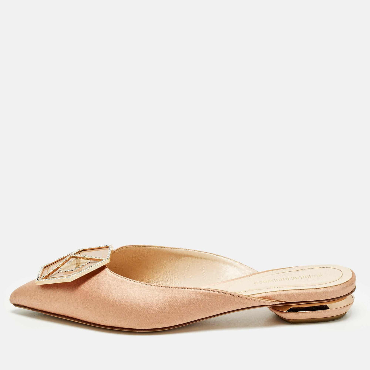 Nicholas Kirkwood Eden Size 36.5 Beige Satin Crystals Embellished Mules
