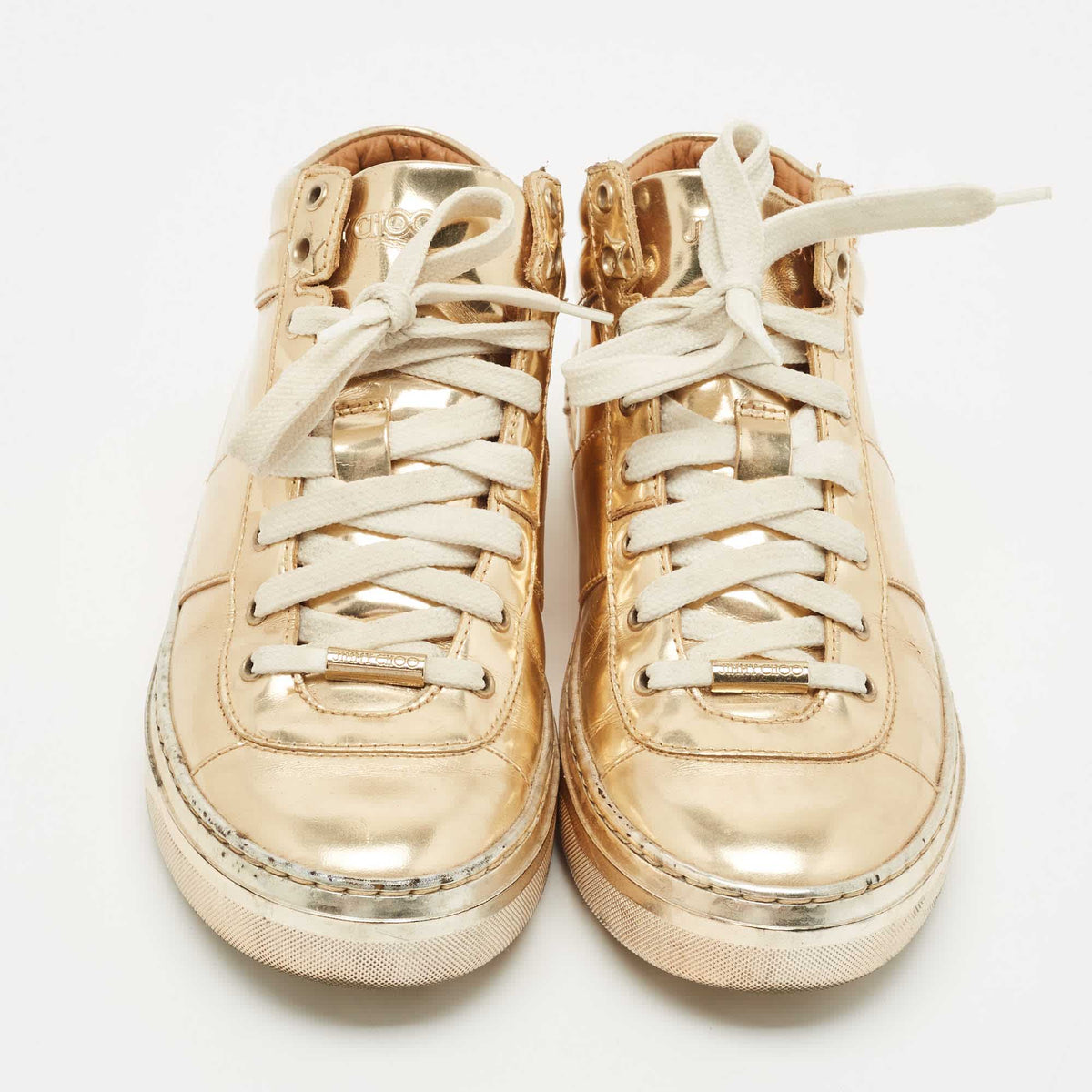 Jimmy Choo Gold Patent Leather Belgravia Sneakers Size 35