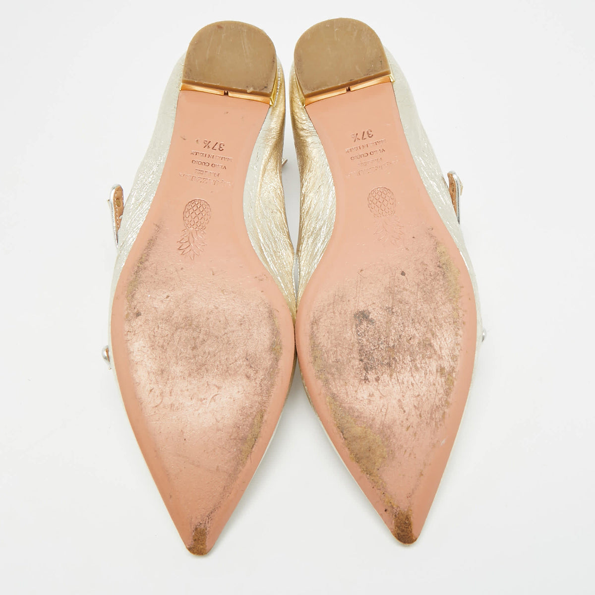 Aquazzura Sunny Star Size 37.5 Silver Metallic Leather Ankle Strap Ballet Flats