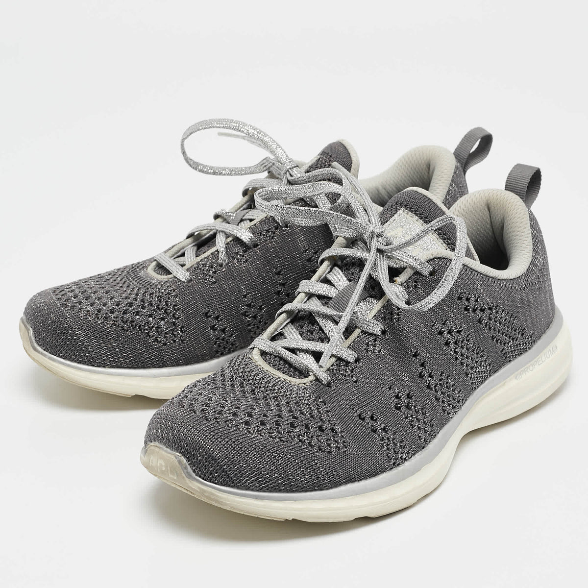 APL Silver/Grey Knit Fabric Runner Lace Up Sneakers Size 37