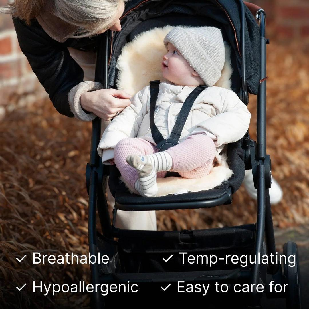 Naturally Sheepskins Fixed Harness Snuggly Sheepskin Pram Liner - Natural