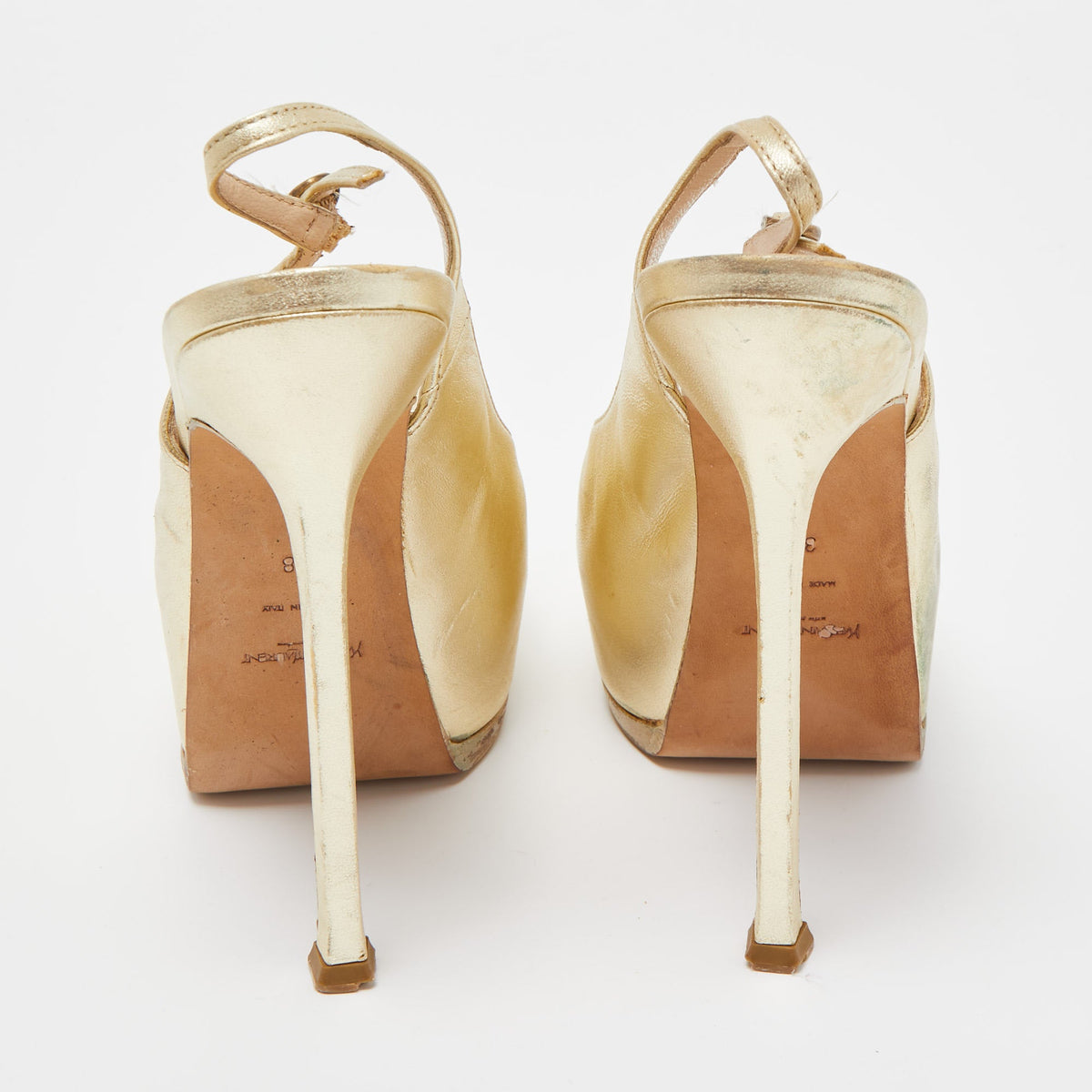 Yves Saint Laurent Gold Leather Tribtoo Slingback Pumps Size 38