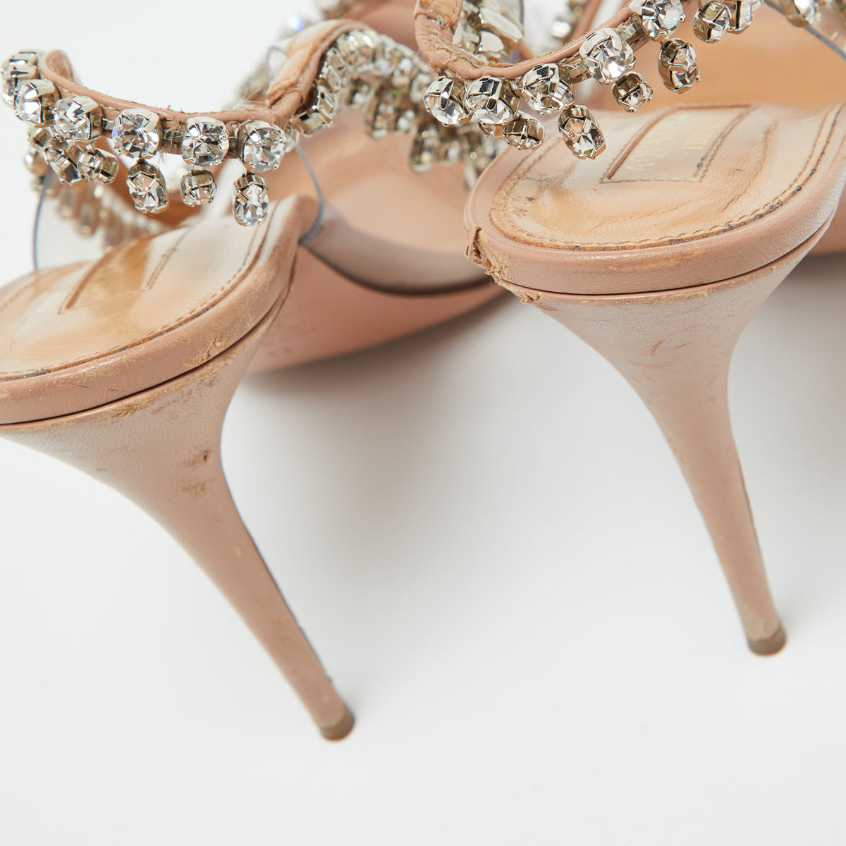Aquazzura Beige Leather and PVC Crystal Temptation Slingback Sandals Size 41
