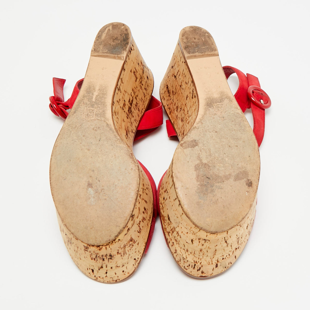 Gianvito Rossi Size 40 Red Suede Cork Wedge Ankle Strap Sandals