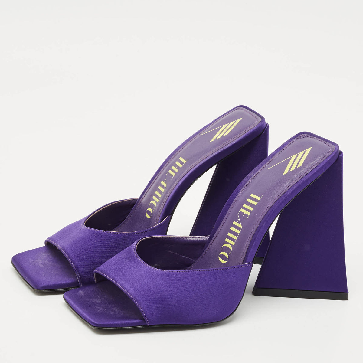 The Attico Purple Satin Devon Block Heel Slide Sandals Size 37