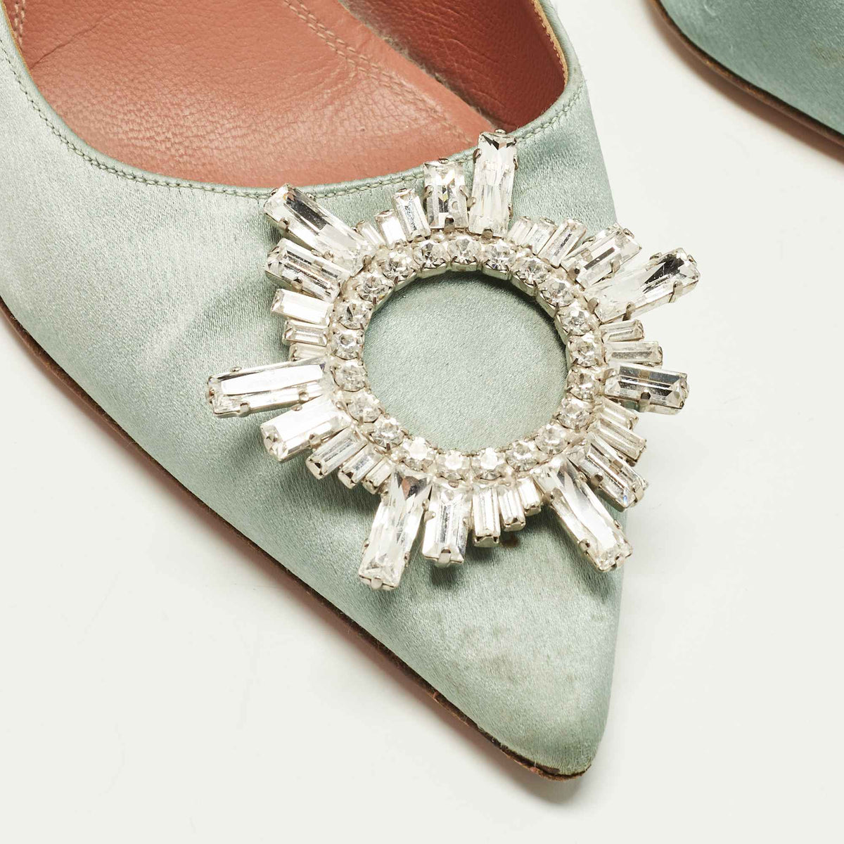 Amina Muaddi Begum Size 37.5 Blue Satin Pumps