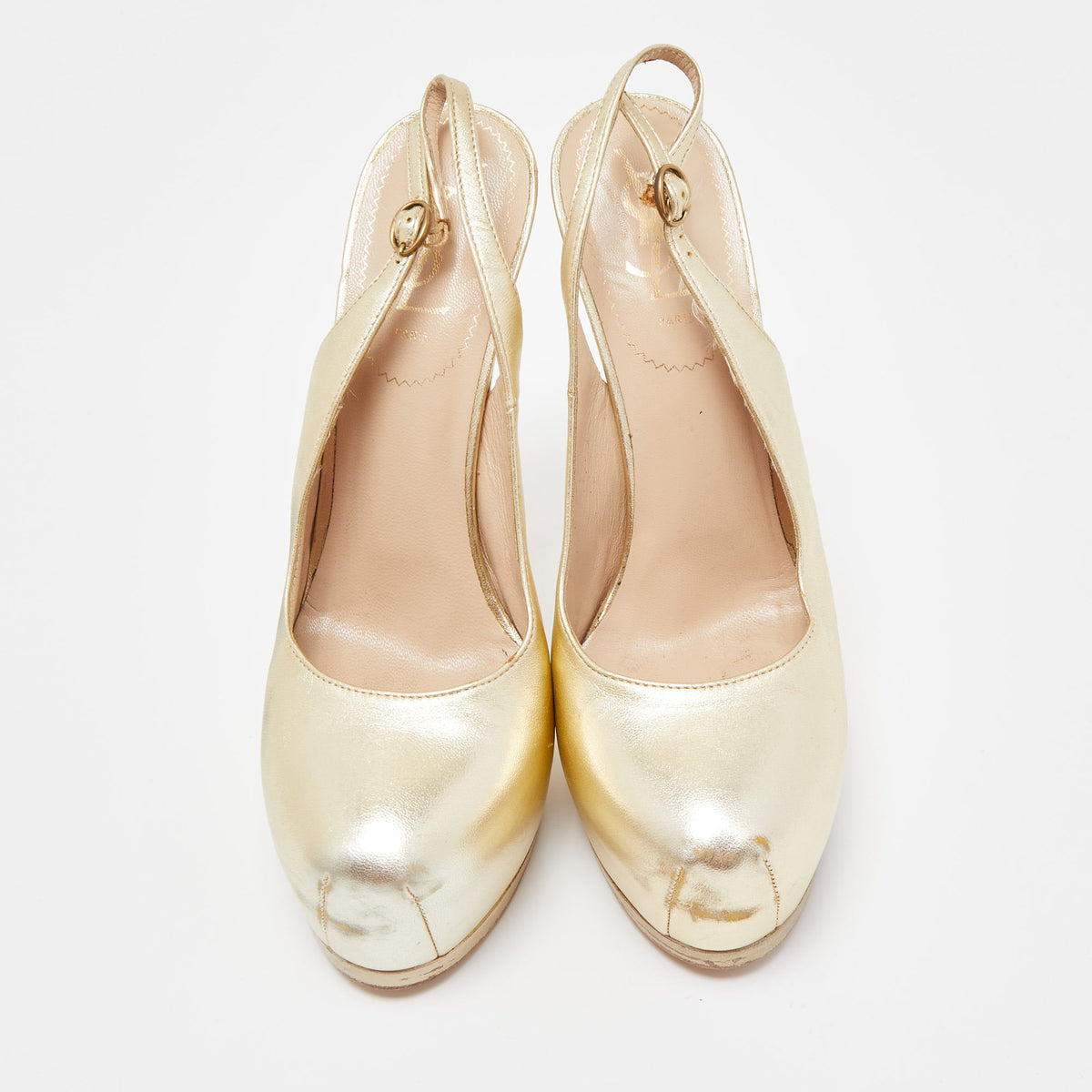 Yves Saint Laurent Gold Leather Tribtoo Slingback Pumps Size 38