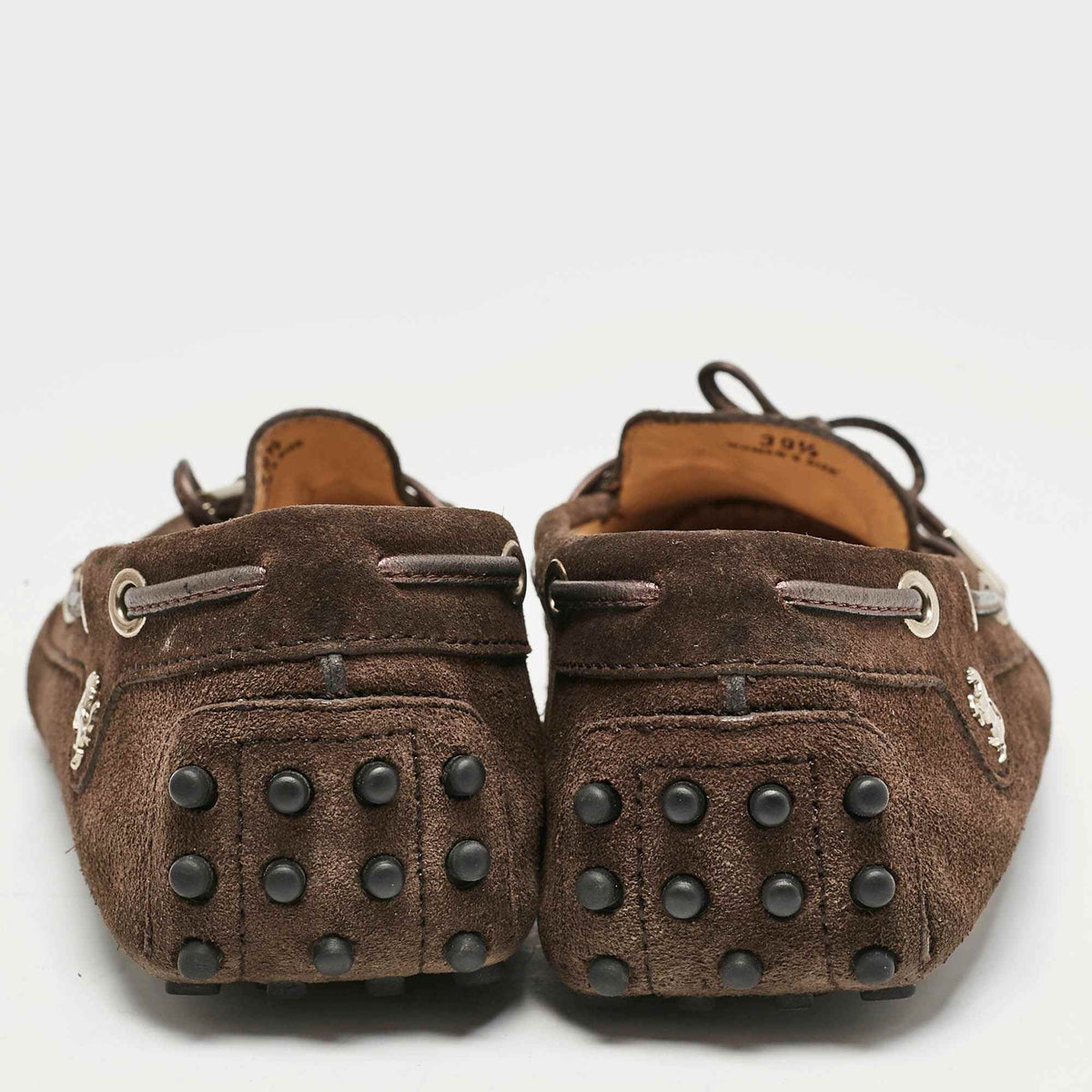 Tod's for Ferrari Brown Suede Bow Slip On Loafers Size 39.5