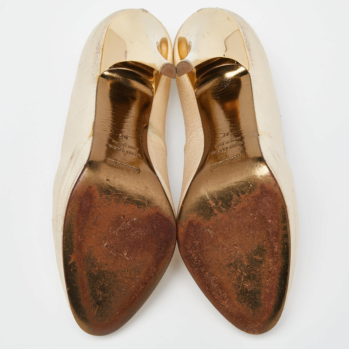 Roberto Cavalli Metallic Gold Leather Peep Toe Pumps Size 37