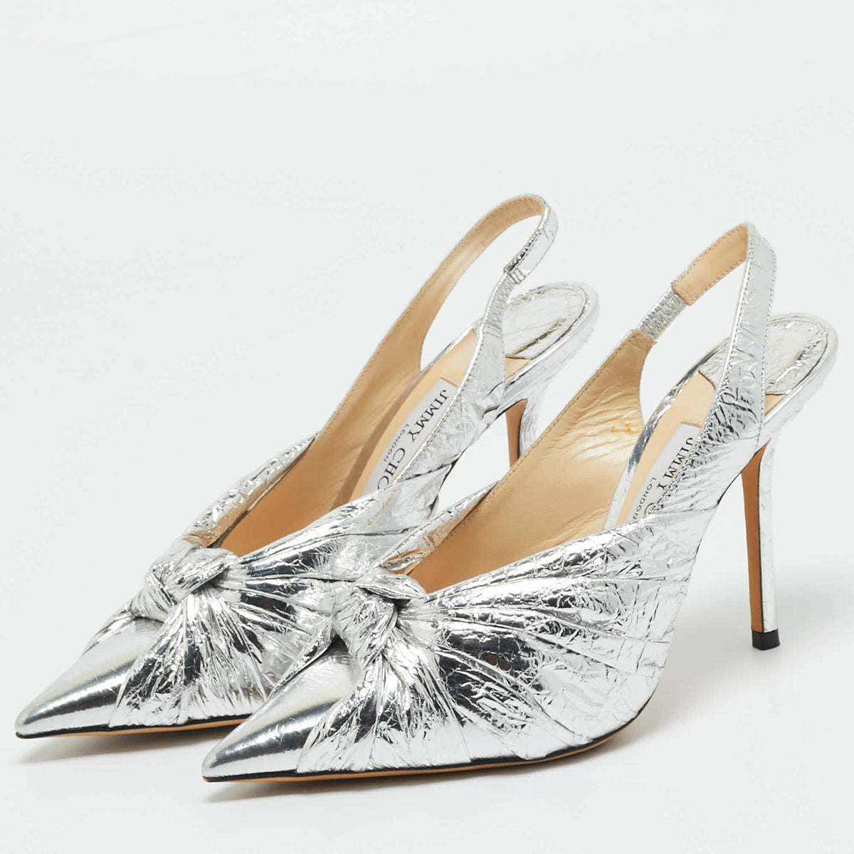 Jimmy Choo Silver Foil Leather annabell Slingback Pumps Size 36.5