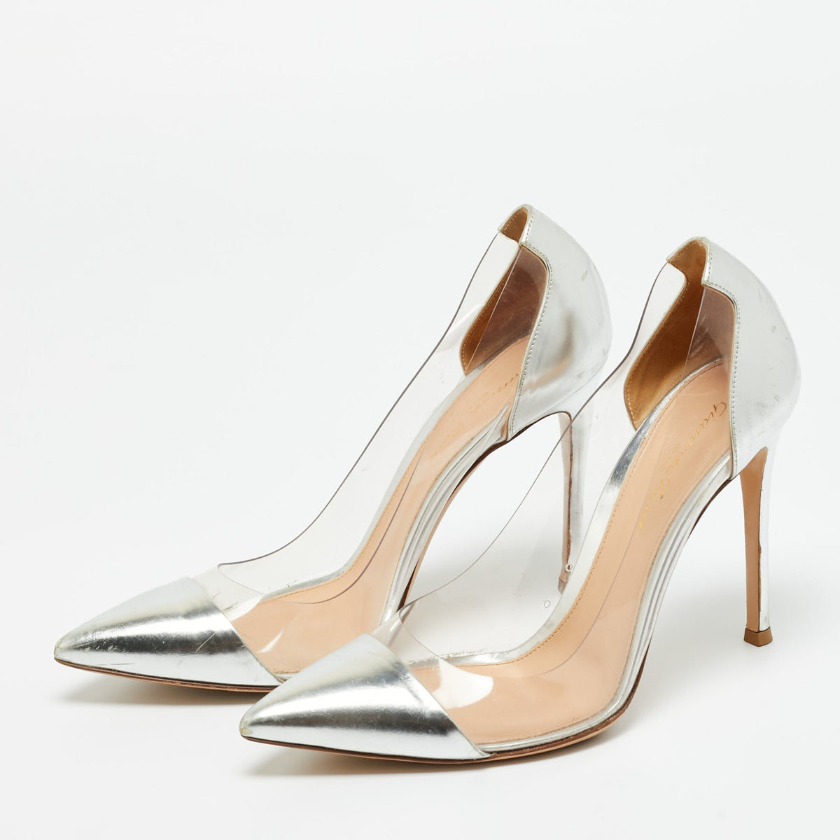 Gianvito Rossi Silver/Transparent  Leather and PVC Plexi Pumps Size 37.5