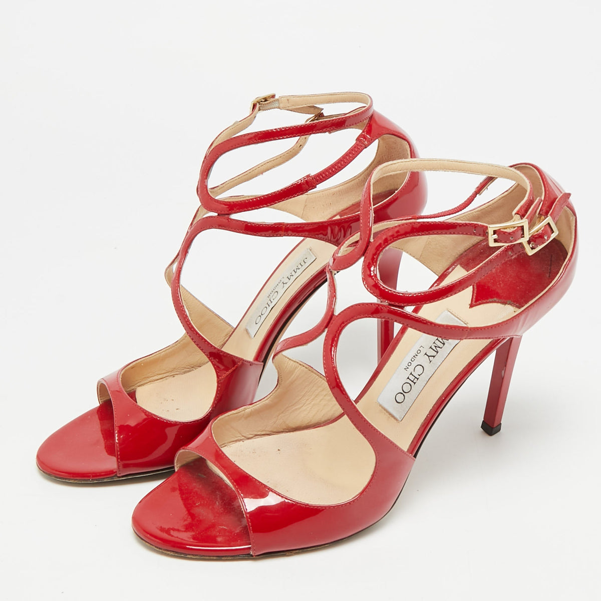 Jimmy Choo Lance Size 40 Red Patent Leather Ankle Strap Sandals