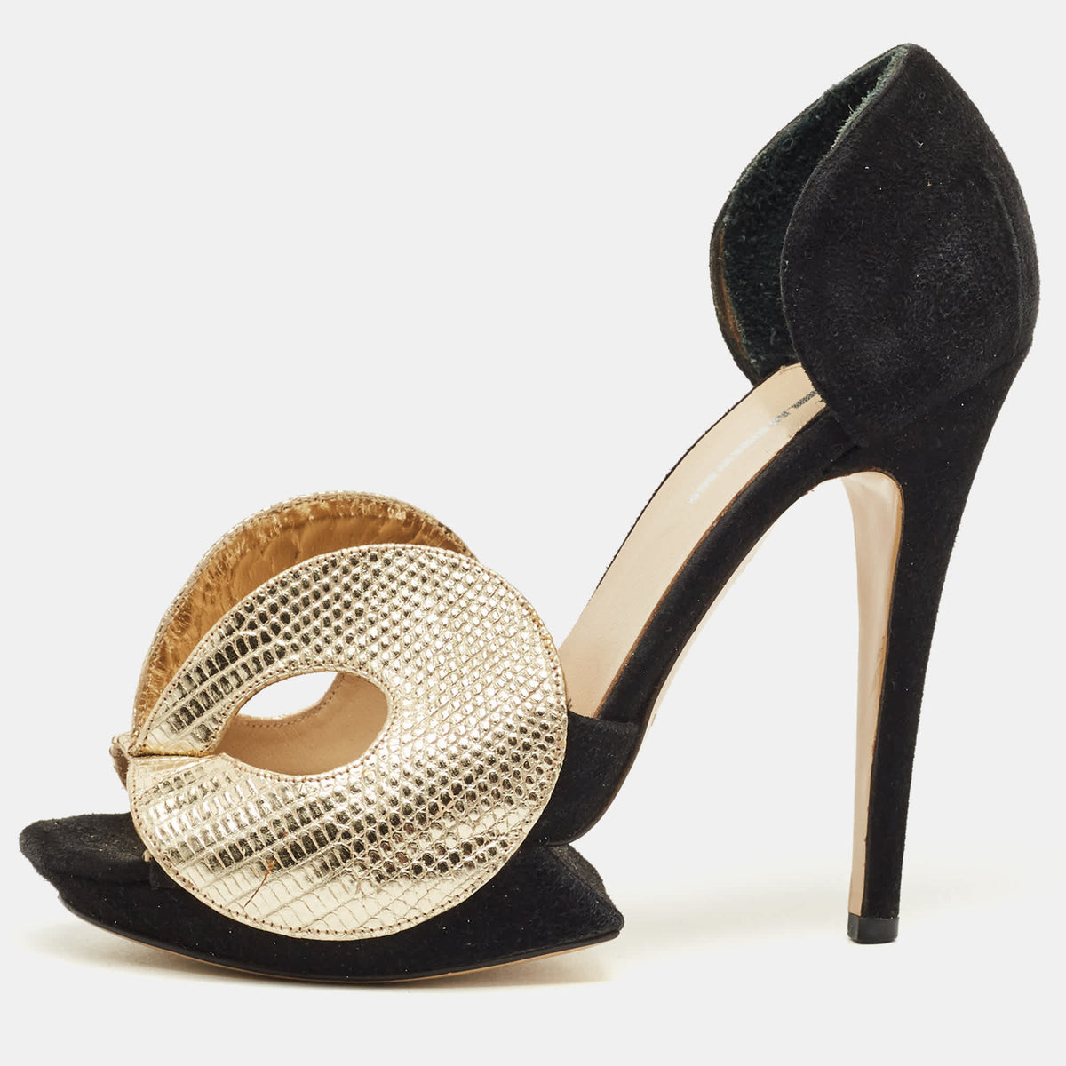 Nicholas Kirkwood Size 37 Black/Gold Leather and Suede Platform Sandals