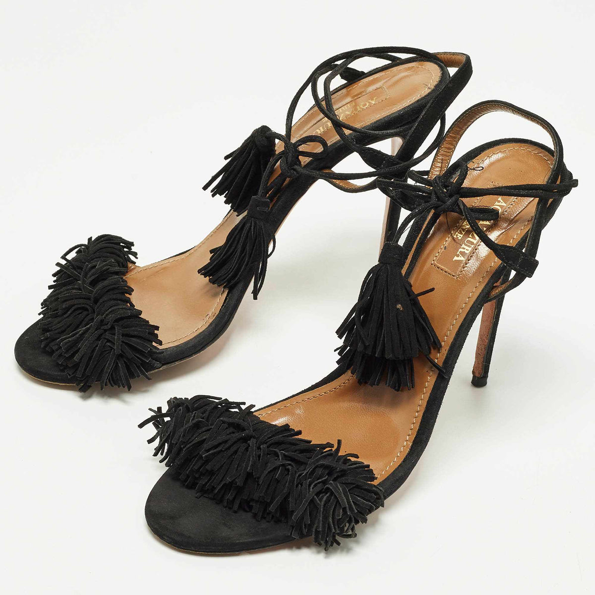 Aquazzura Wild Thing Size 38.5 Black Suede Ankle Strap Sandals