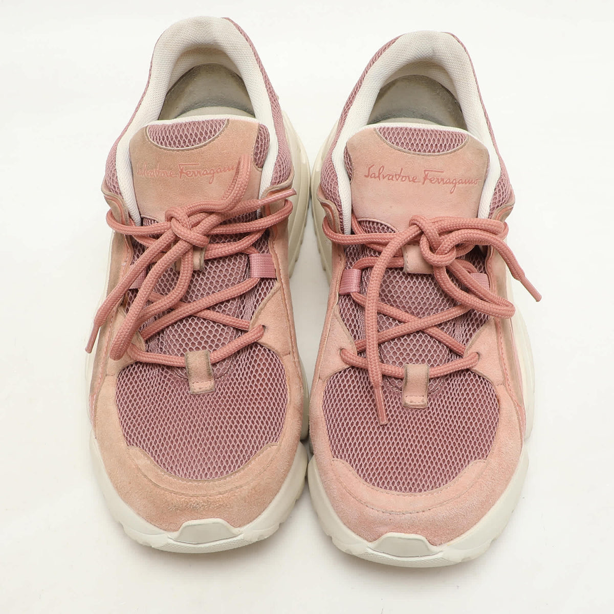 Salvatore Ferragamo Pink Suede And Mesh Skylar Low Top Sneakers Size 36.5